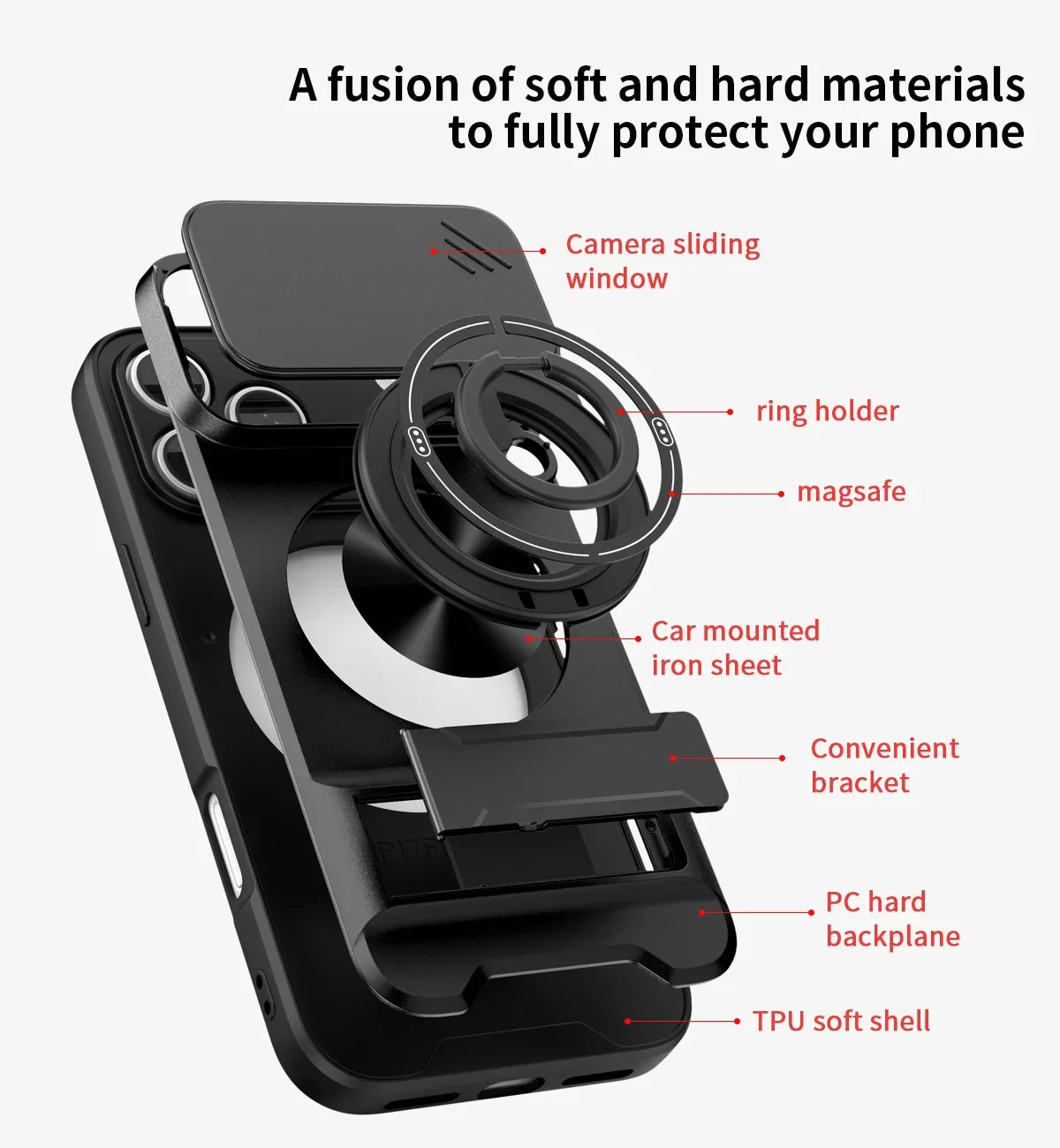 Magnetic Case with Shockproof Slide Camera Protection & Stand