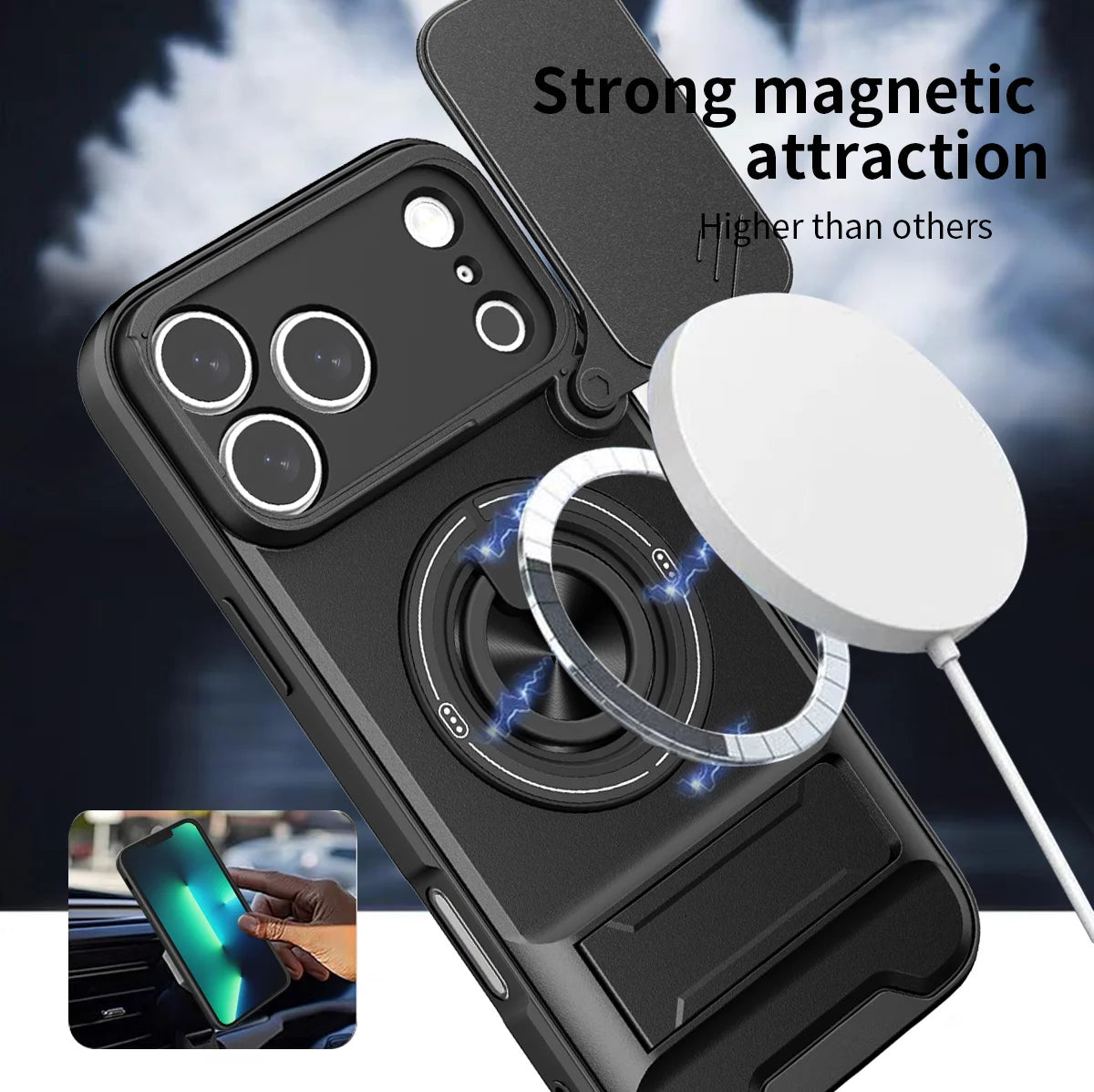 Magnetic Case with Shockproof Slide Camera Protection & Stand